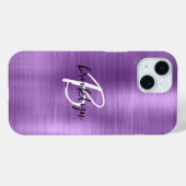 Lila gebürstetes Schwarz-weißes Script Monogram Case-Mate iPhone Hülle (Rückseite (Horizontal))