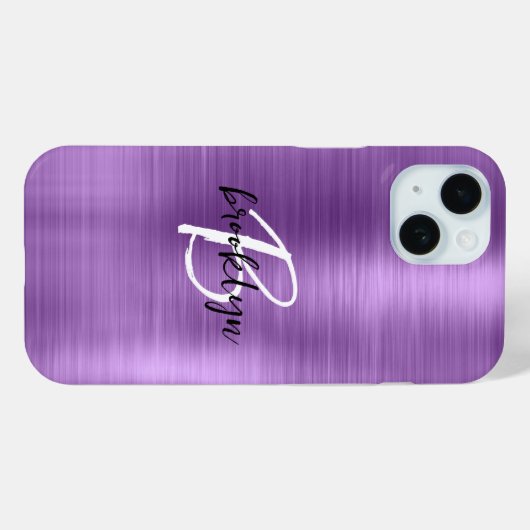 Lila gebürstetes Schwarz-weißes Script Monogram Case-Mate iPhone Hülle (Rückseite (Horizontal))