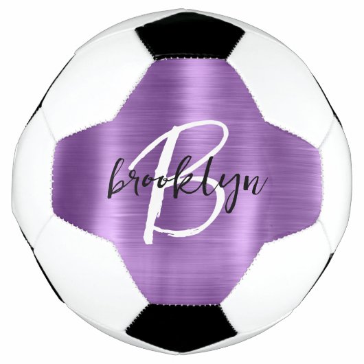 Lila gebürstetes Schwarz-weißes Script Monogram Fußball (Vorderseite)