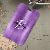 Lila gebürstetes Schwarz-weißes Script Monogram Gepäckanhänger