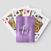 Lila gebürstetes Schwarz-weißes Script Monogram Spielkarten (Rückseite)