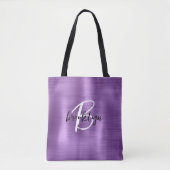 Lila gebürstetes Schwarz-weißes Script Monogram Tasche (Vorderseite)