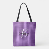 Lila gebürstetes Schwarz-weißes Script Monogram Tasche (Rückseite)