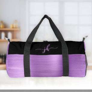 Lila gebürstetes Schwarzes Script-Monogramm aus ge Duffle Bag