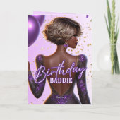 Lila Geburtstag einer strahlenden Afrikanerin Karte (Rückseite)