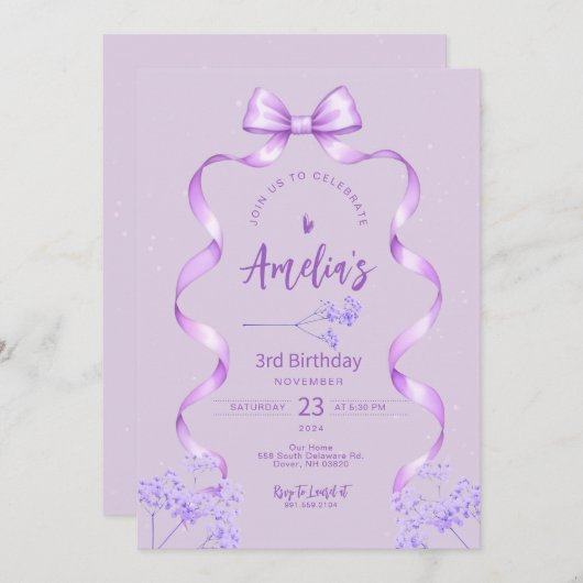 Lila Geburtstag Einladung jedes Alters (Vorne/Hinten)