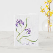 Lila Geburtstag Iris auf Holz Karte (Gelbe Blume)