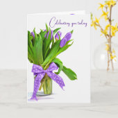Lila Geburtstag Tulip Bouquet Karte (Gelbe Blume)