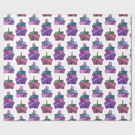 Lila Geburtstagskuchen Geschenkpapier (Flach)