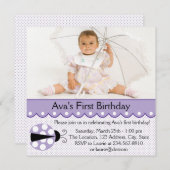 Lila Geburtstagspartei Ladybug Einladung (Vorne/Hinten)