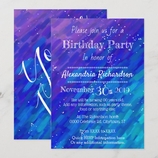 lila Geburtstagsparty Einladung (Vorne/Hinten)