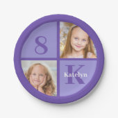 Lila Geburtstagsparty Foto Personalisiert Pappteller (Vorderseite)