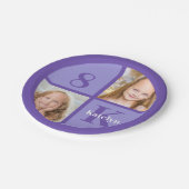 Lila Geburtstagsparty Foto Personalisiert Pappteller (Schrägansicht)