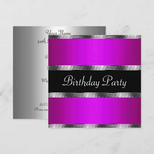 Lila Geburtstagsparty Silver Einladung (Vorne/Hinten)