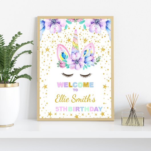 Lila Geburtstagsparty von Unicorn Begrüßungszeiche Poster