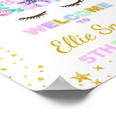 Lila Geburtstagsparty von Unicorn Begrüßungszeiche Poster (Ecke)