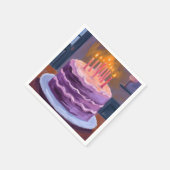 Lila Geburtstagstorte Malen Geburtstagsfeier Serviette (Ecke)