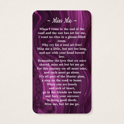 Lila Gedächtnis Foto Beerdigungskarte aus Marmor (Rückseite)