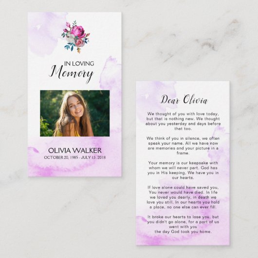 Lila Gedenkgedicht Beerdigung Belegekarte Begleitkarte (Vorne/Hinten)