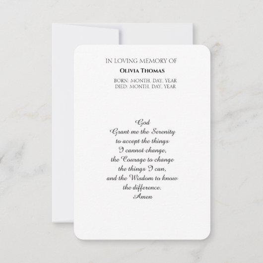 Lila Gedenkkarte für die Gebetsflora Dankeskarte (Rückseite)