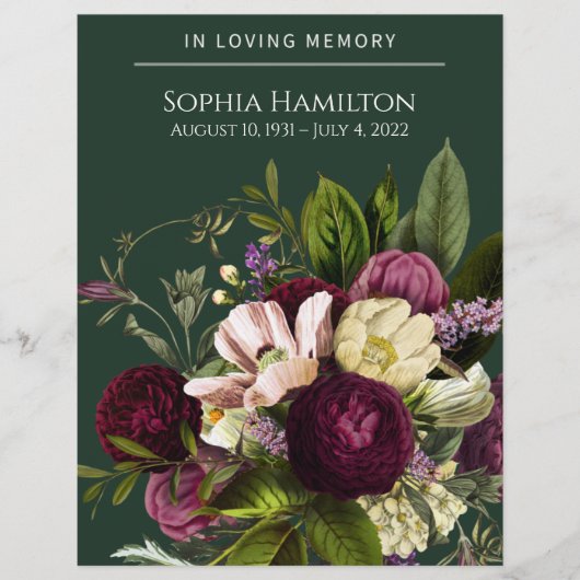 Lila Gedenkprogramm zur Beerdigung von Grünblumen Flyer (Vorne)