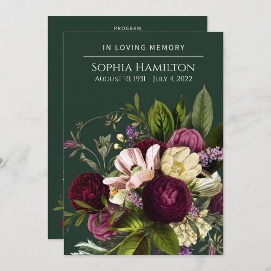 Lila Gedenkprogramm zur Beerdigung von Grünblumen Programm (Vorne/Hinten)