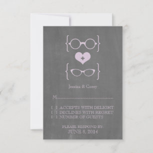 Lila Geeky Glasses Chalkboard Response Card RSVP Karte