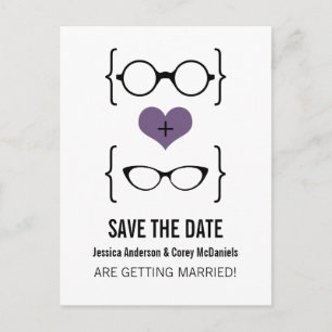 Lila Geeky Glasses Save the Date Postkarte