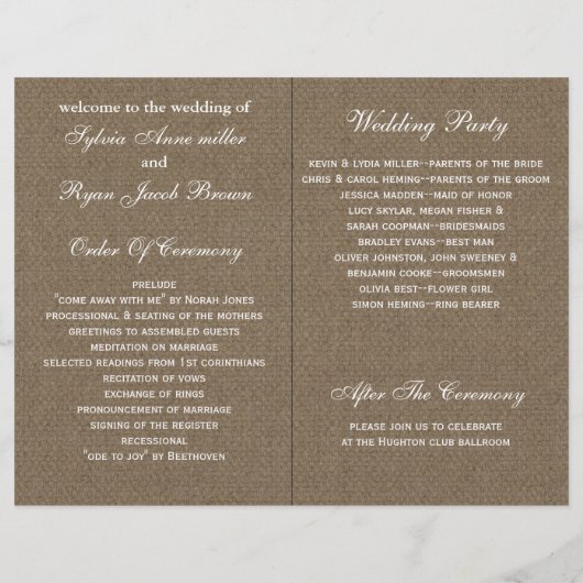 lila gefaltetes Hochzeitsprogramm (Rückseite)