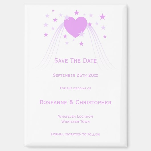 Lila gefärbte Herz-Design-Hochzeit speichern das D Magnet (Vorderseite)