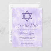Lila Gefärbte Krawatte Bat Mitzvah Save the Date Ankündigungspostkarte (Vorne/Hinten)
