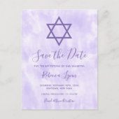 Lila Gefärbte Krawatte Bat Mitzvah Save the Date Ankündigungspostkarte (Vorderseite)