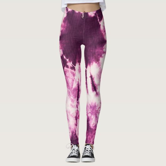 Lila Gefärbte Krawatte Batik Textur Leggings (Vorderseite)