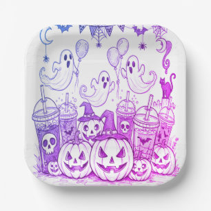 Lila Geister im Halloween-Hintergrund Pappteller