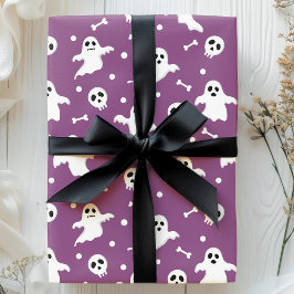 Lila Geister und Skulls Halloween Geschenkpapier