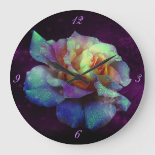 Lila geküsste türkisfarbene Rose Wall Clock Große Wanduhr