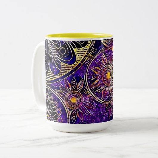Lila & gelb 15 oz Zwei-Tonen-Tasse Zweifarbige Tasse (Vorderseite Links)