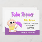 Lila & gelb Baby Regenschirm - Einladungen zur Dus (Vorne/Hinten)