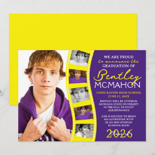 Lila & Gelb Foto Filmstrip Grad Ankündigung