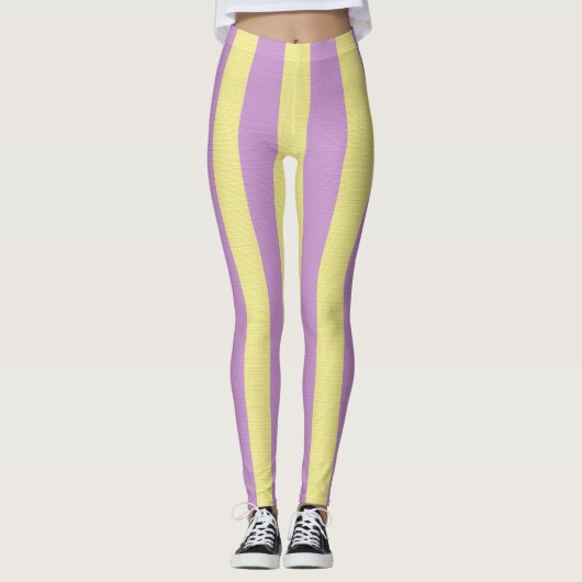 Lila-gelb gestreiftes Muster Leggings (Vorderseite)