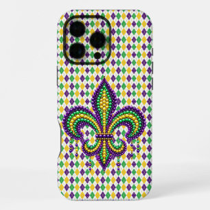Lila gelb grün Mardi Gras fleur de lis iPhone 16 Pro Max Hülle