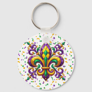 Lila gelb grün Mardi Gras fleur de lis Schlüsselanhänger