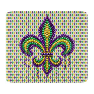 Lila gelb grün Mardi Gras fleur de lis Schneidebrett