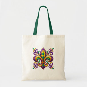 Lila gelb grün Mardi Gras fleur de lis Tragetasche