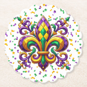 Lila gelb grün Mardi Gras fleur de lis Untersetzer