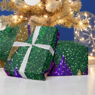 Lila Gelb Grün Mardi Gras Glitter-Muster Geschenkpapier