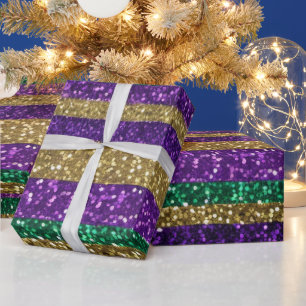 Lila Gelb Grün Mardi Gras Glitter Muster Geschenkpapier