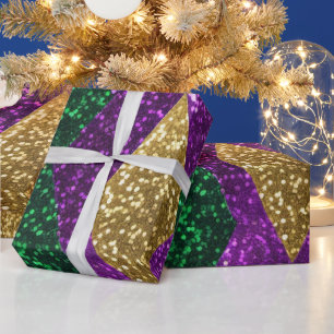Lila Gelb Grün Mardi Gras Glitter Muster Geschenkpapier