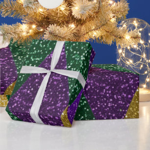Lila Gelb Grün Mardi Gras Glittermuster Geschenkpapier