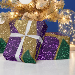 Lila Gelb Grün Mardi Gras Glittermuster Geschenkpapier